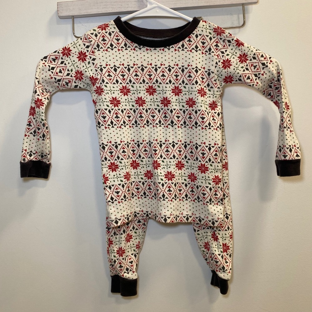 Burt's Bees Kids Pajama Set 3T White Fair Isle Holiday Christmas Organic Cotton